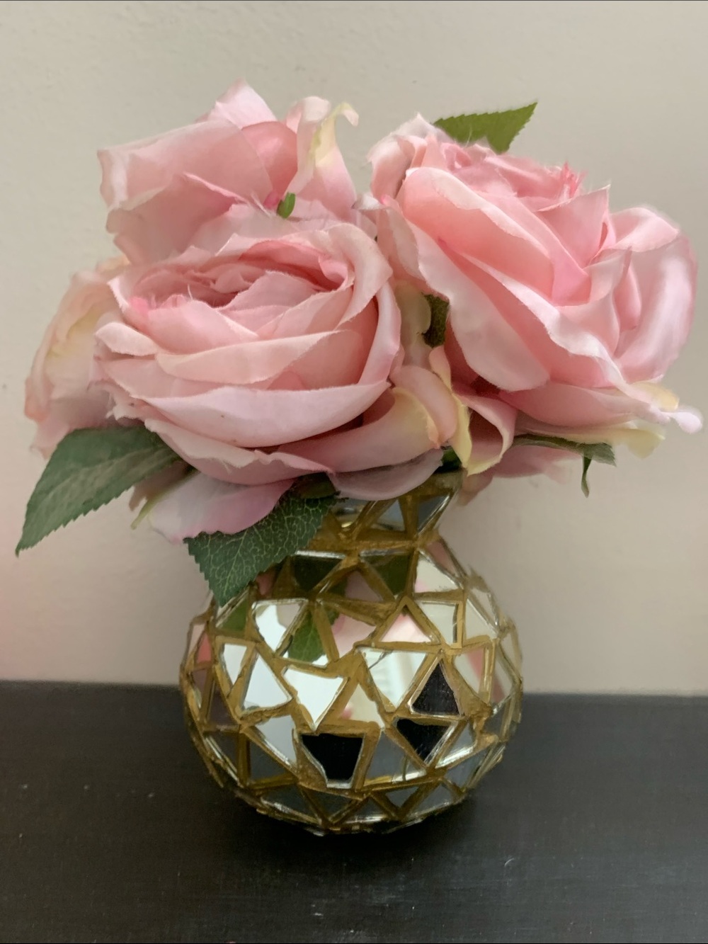 Vintage Gold Mosaic Mirror Glass Bud Vase Gorgeous Handmade Home Decor